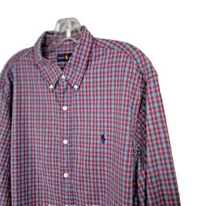 Ralph Lauren Button Down Collared XL‎ Lonsleeve Plaid Mens Shirt Blue Label Pony